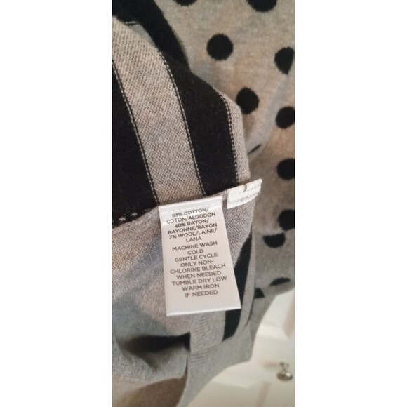 Ann Taylor Loft grey and black wool blend polka dot and strip sweater - Picture 4 of 6